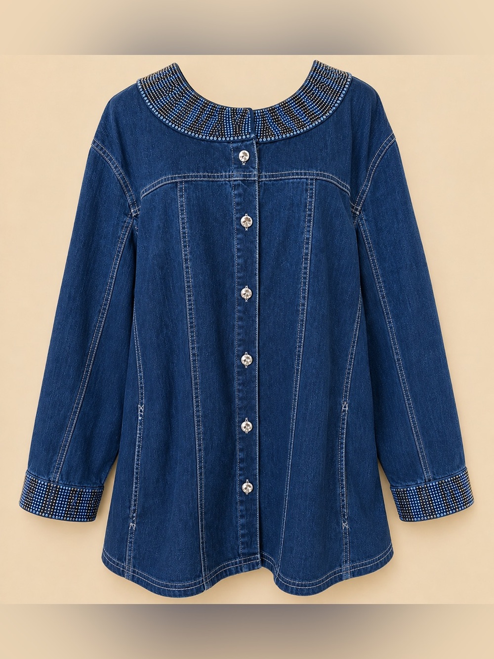 Quacker Factory 3X Rhinestone Embellished Denim Jacket Stretch Jean Bling